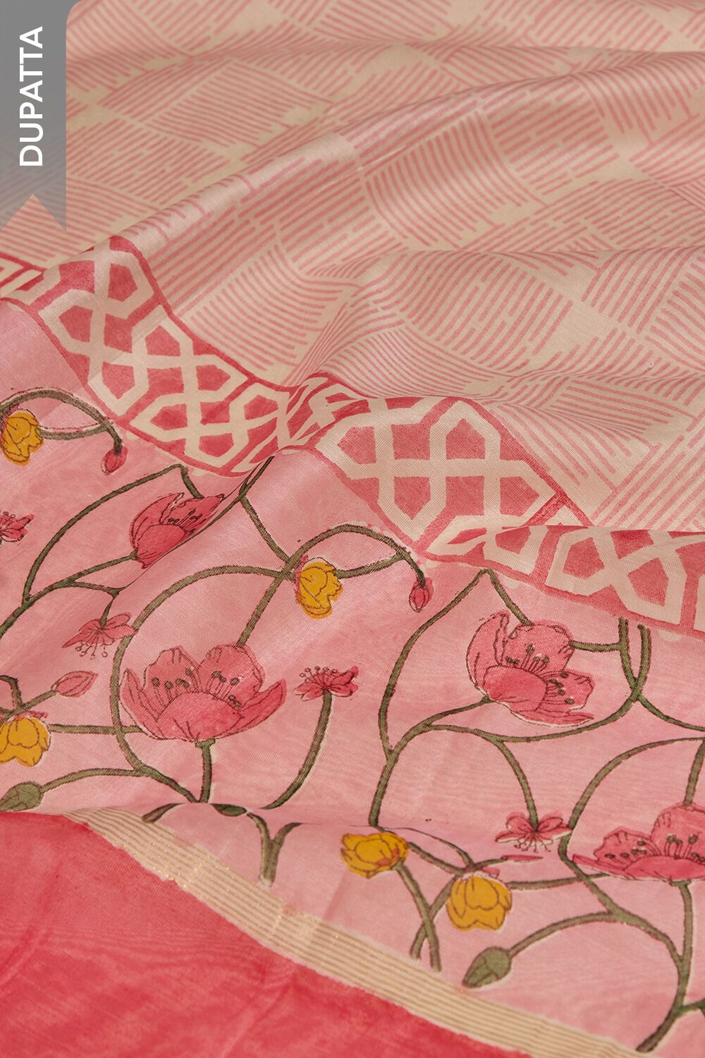 Light Pink Pure Silk Cotton Printed Sanganeri Unstitched Suit Set image number null