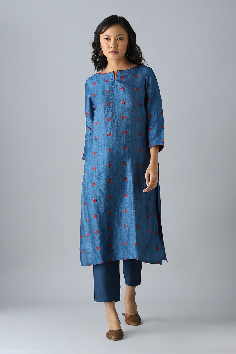 Blue Tussar Block Printed Kurta Set image number null