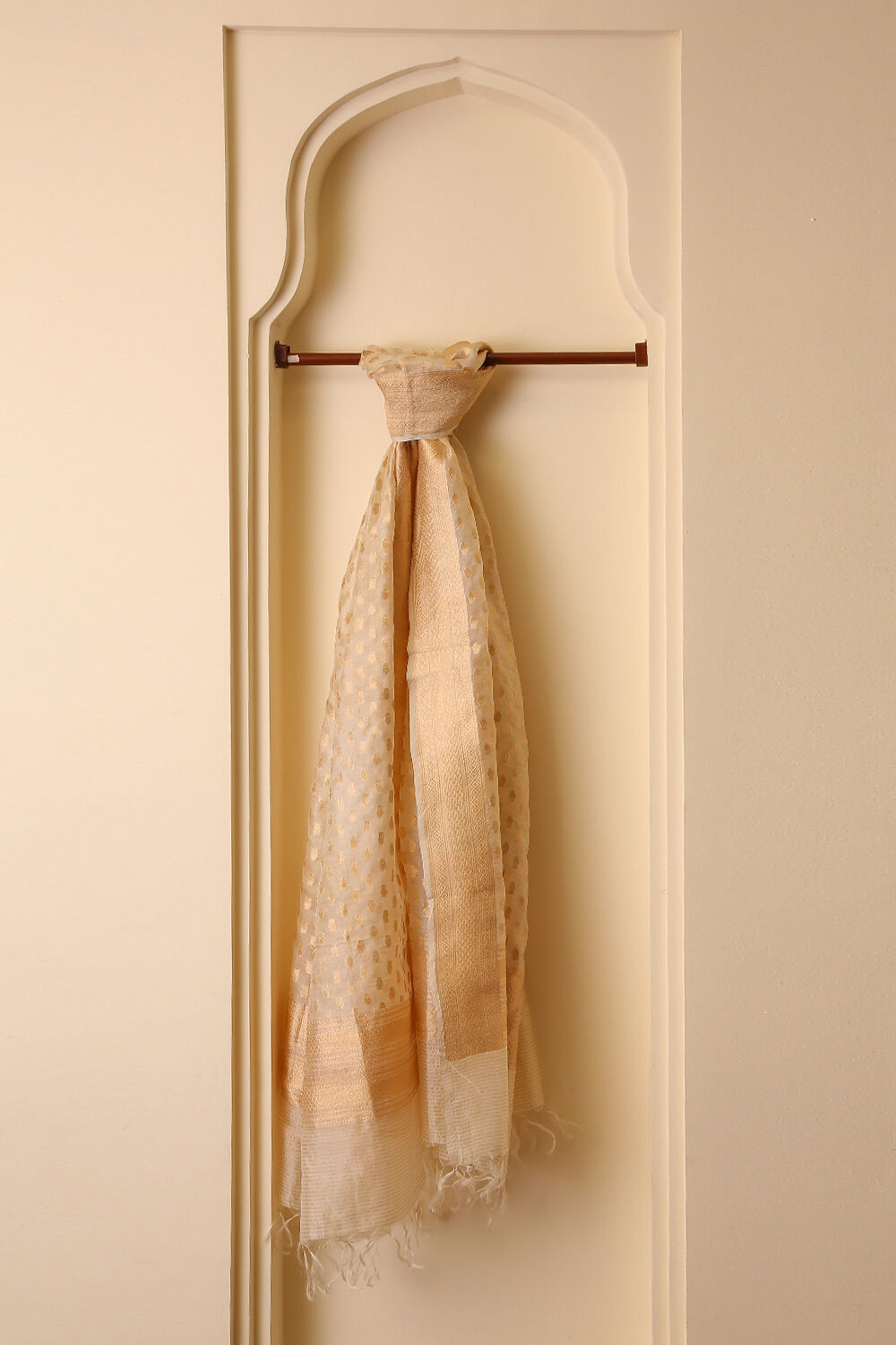 Off white Pure Organza Tussar Banaras Dupatta image number null