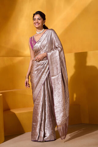 Brown Pure Organza Tissue Brocade Banaras Saree thumbnail image number null