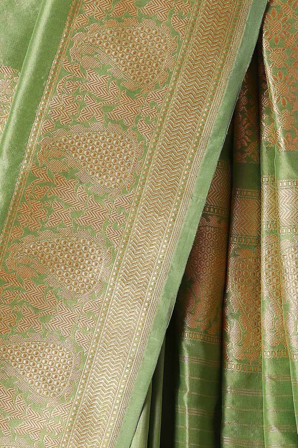 Light Green Pure Silk Banarasi Saree image number null