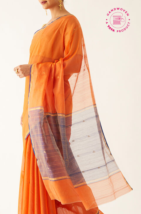 Orange Pure Silk Cotton Chanderi Saree