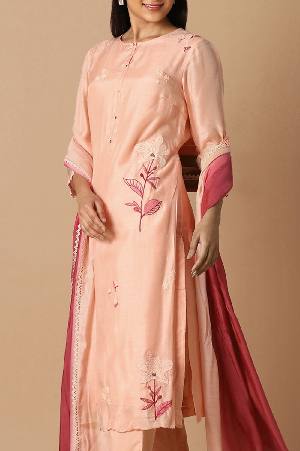 Light Pink Embroidered Kurta Set image number null