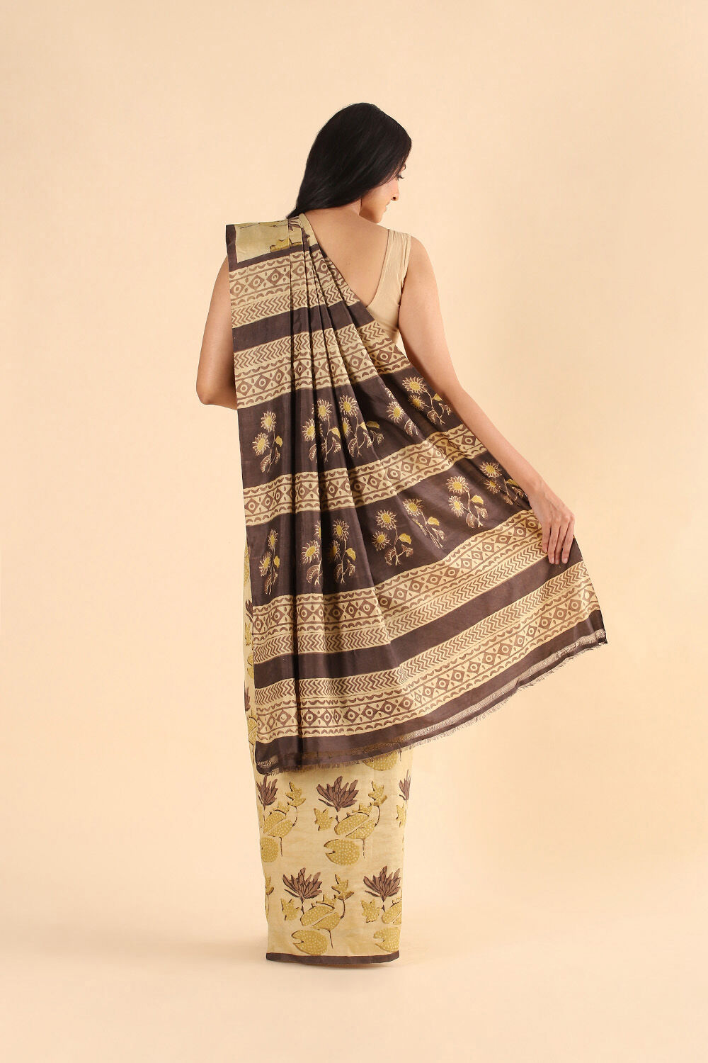 Brown Pure Silk Ajrakh Printed Saree image number null