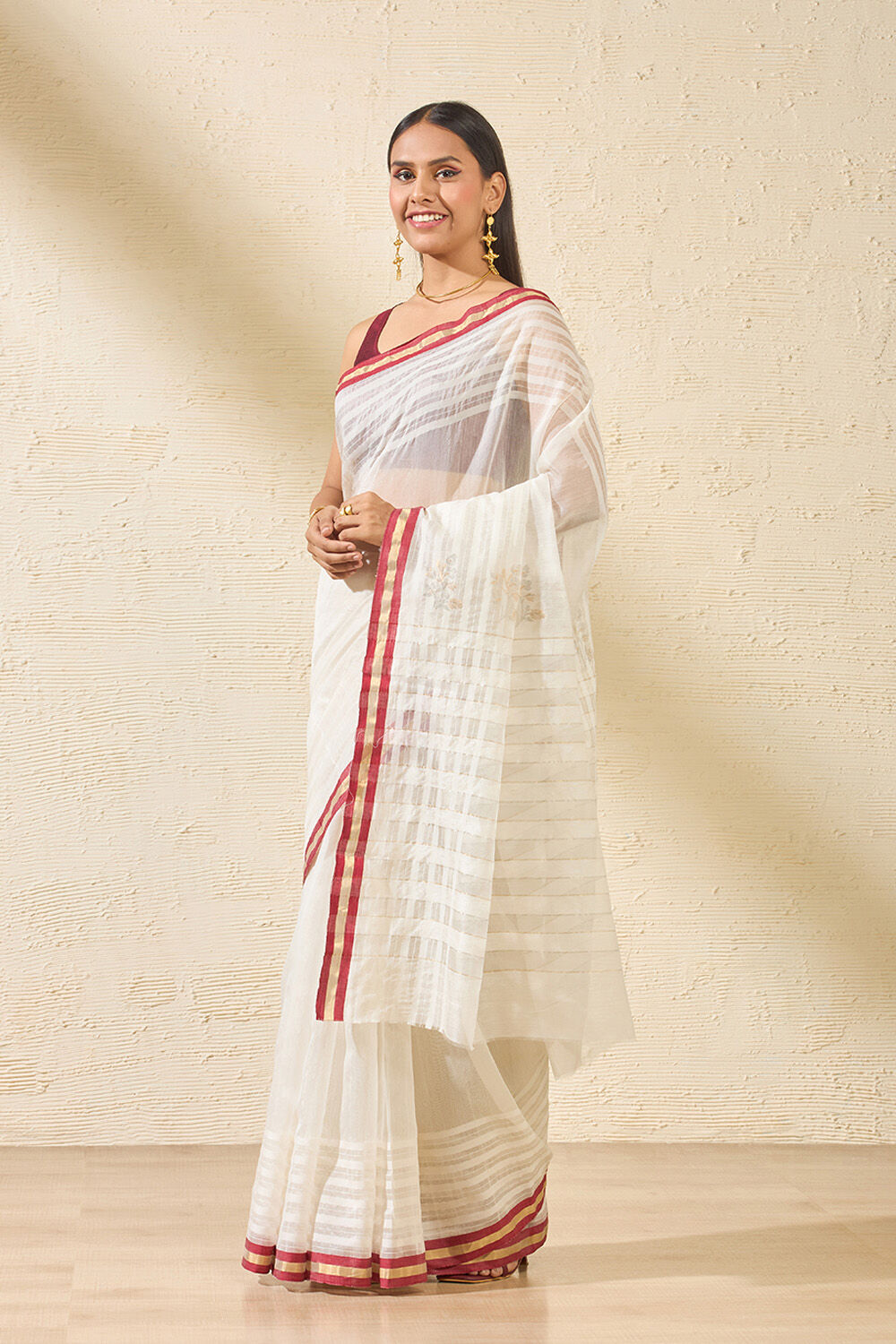 Off White Woven Pure Silk Cotton Chanderi Saree image number null