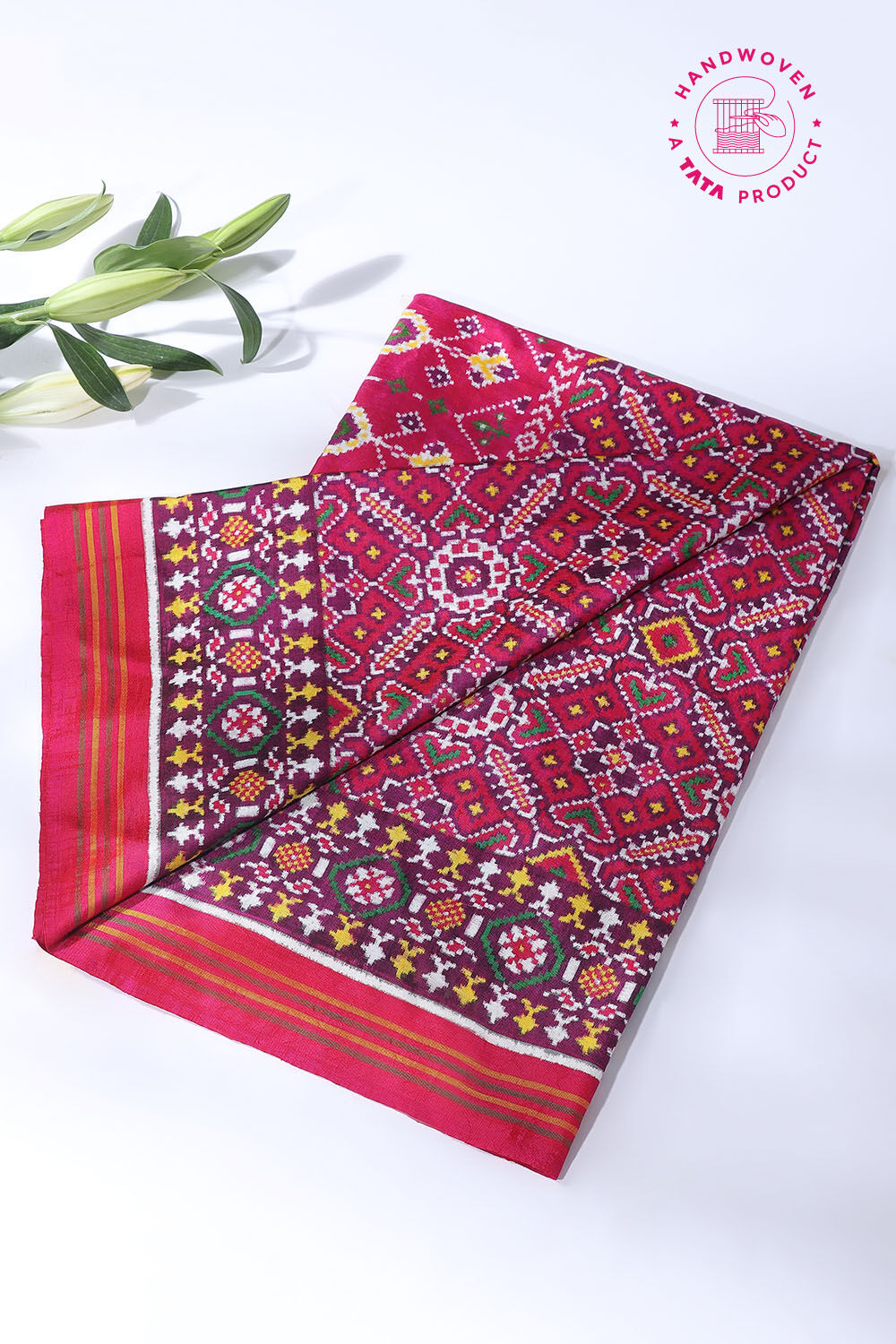 Pink Pure Silk Patan Patola Manekchok Bhat Saree image number null