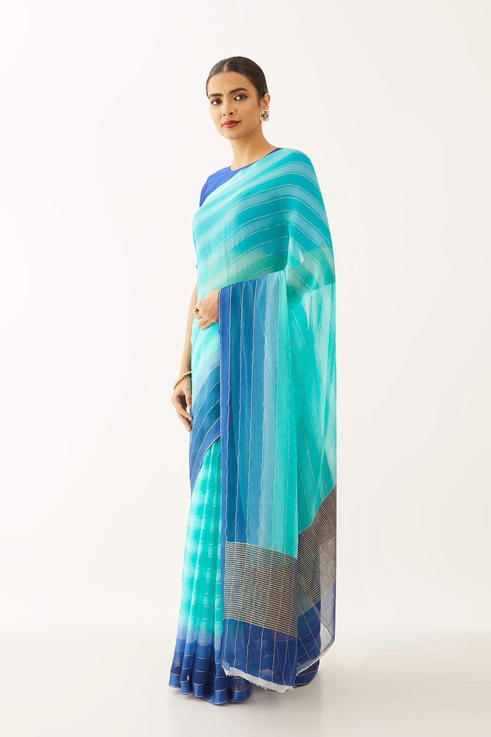 Blue Pure Silk Chiffon Woven Saree image number null