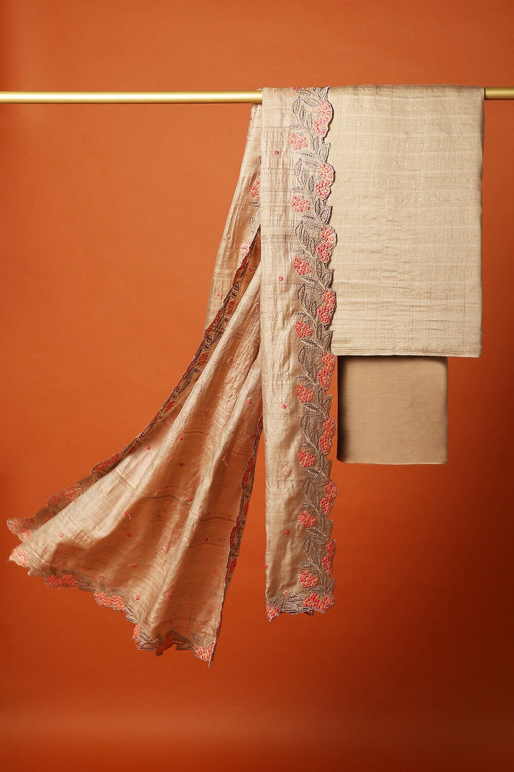 Beige Vanya Embroidered Unstitched Suit Set image number null