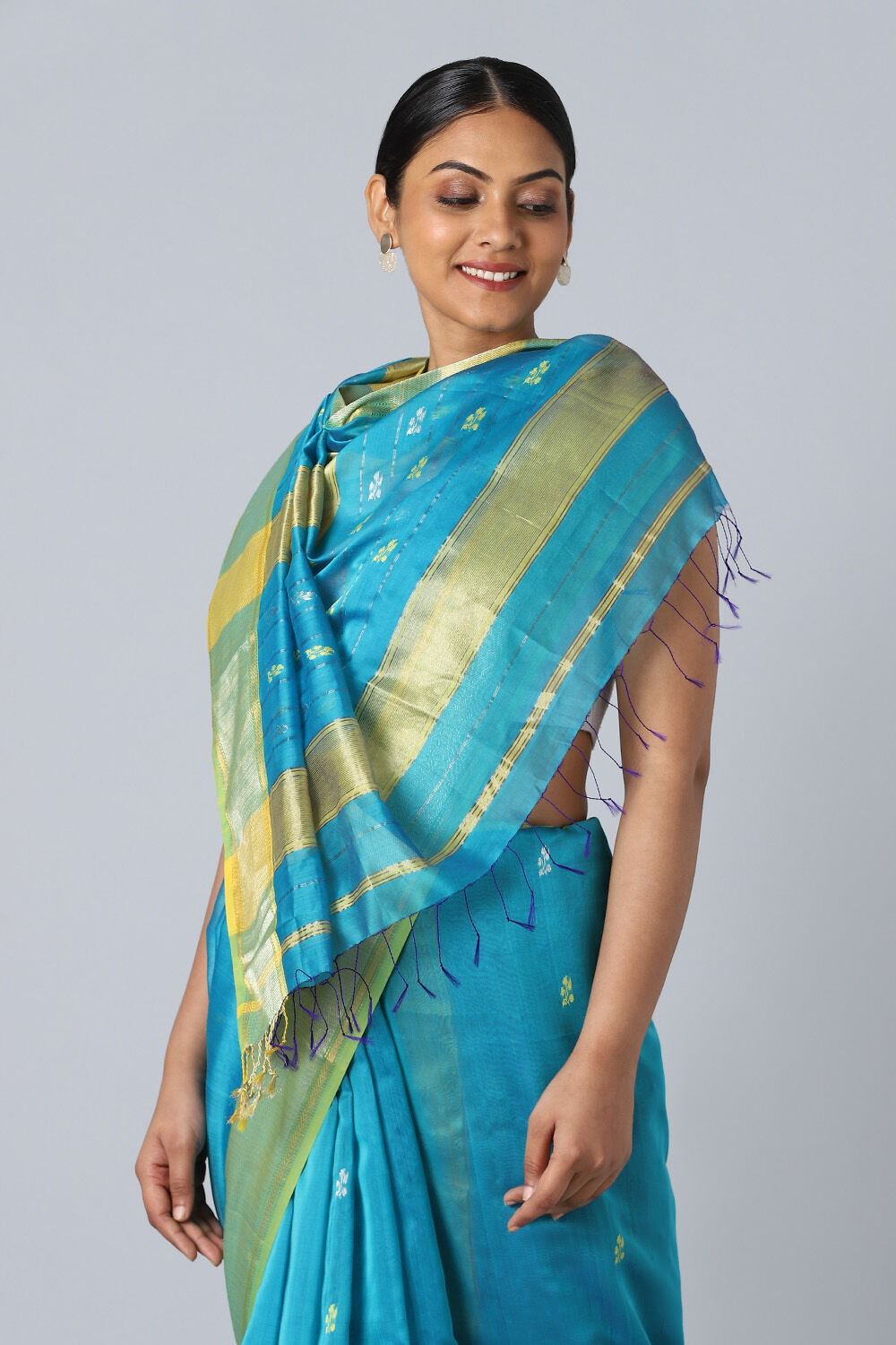 Light Blue Pure Silk Cotton Maheswari Saree image number null