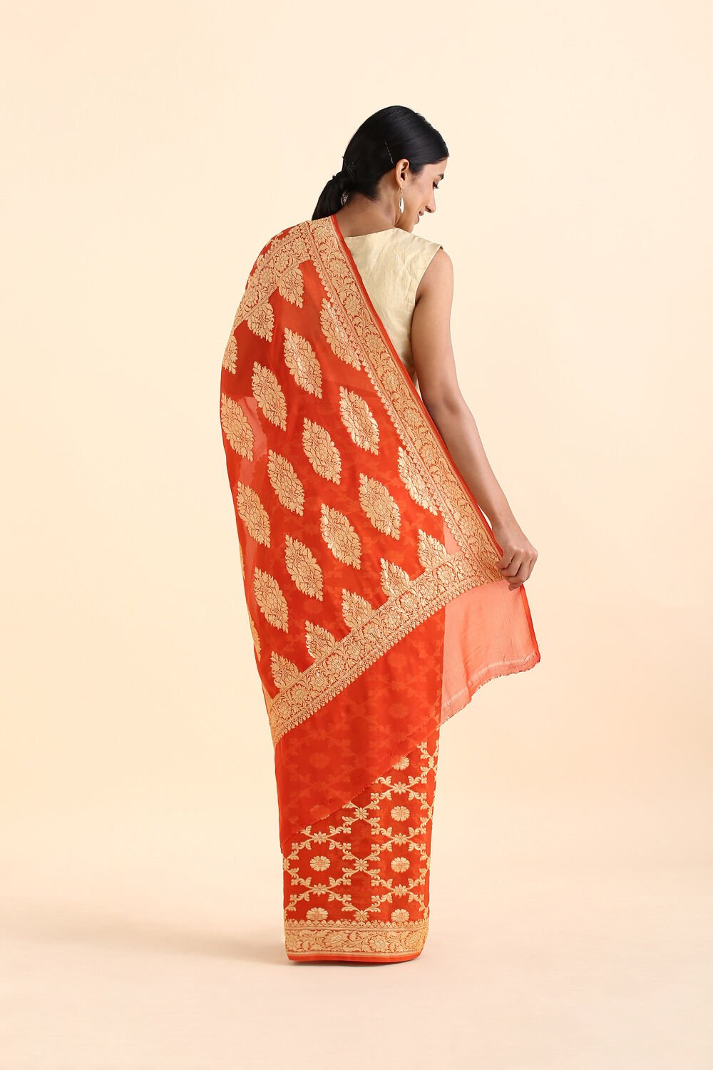 Dark Orange Pure Georgette Banarasi Saree image number null