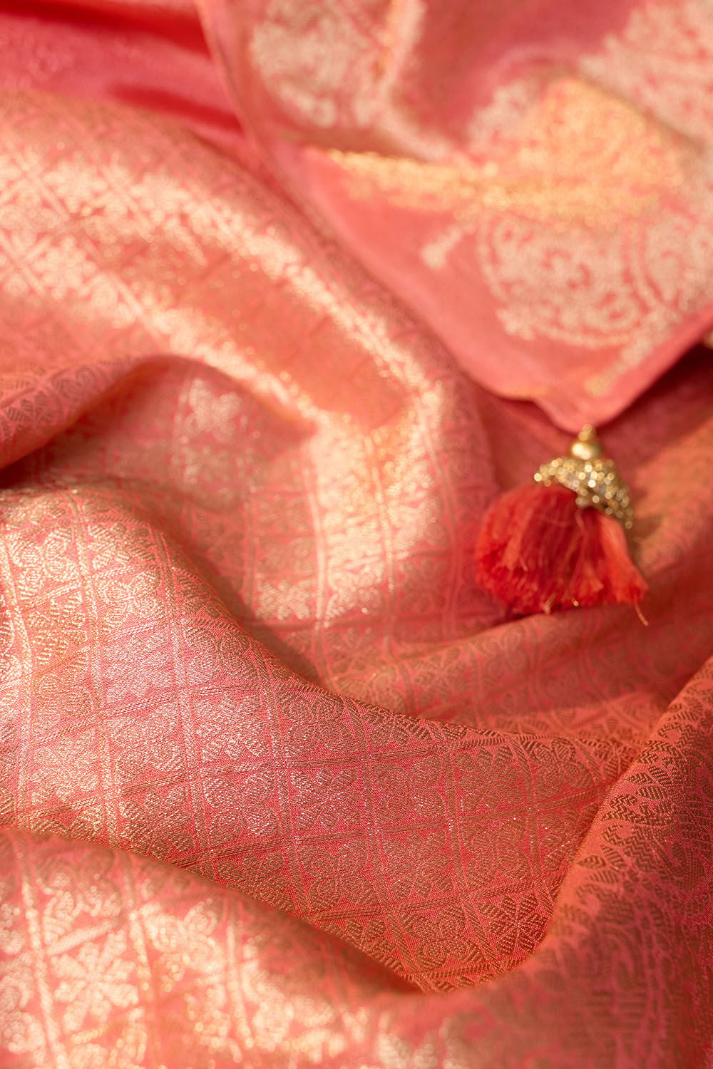Light Orange   Woven Viscose Tissue Saree image number null