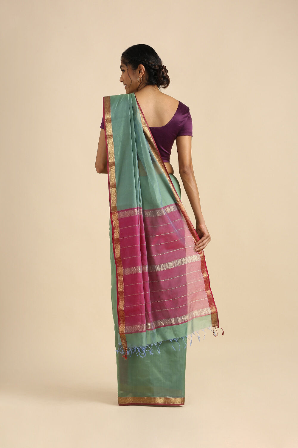 Green Pure Silk Cotton Maheswari Saree image number null