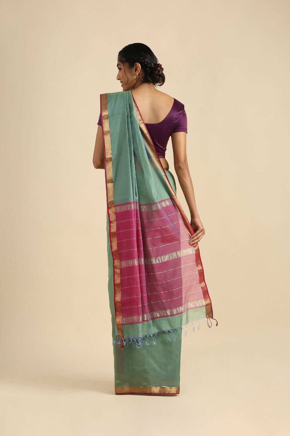 Green Pure Silk Cotton Maheswari Saree image number null