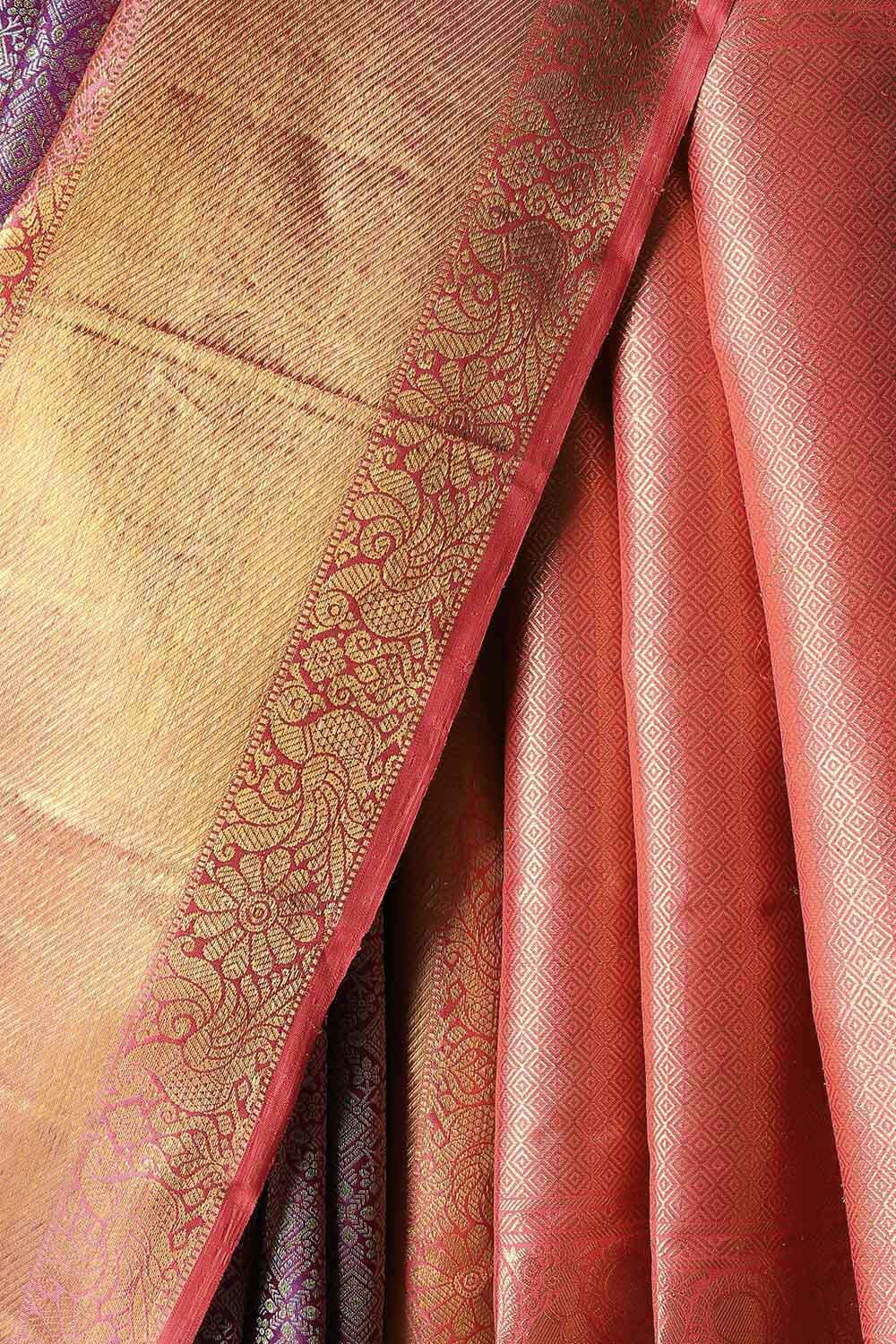 Purple Brocade Pure Silk Kanjivaram Saree image number null