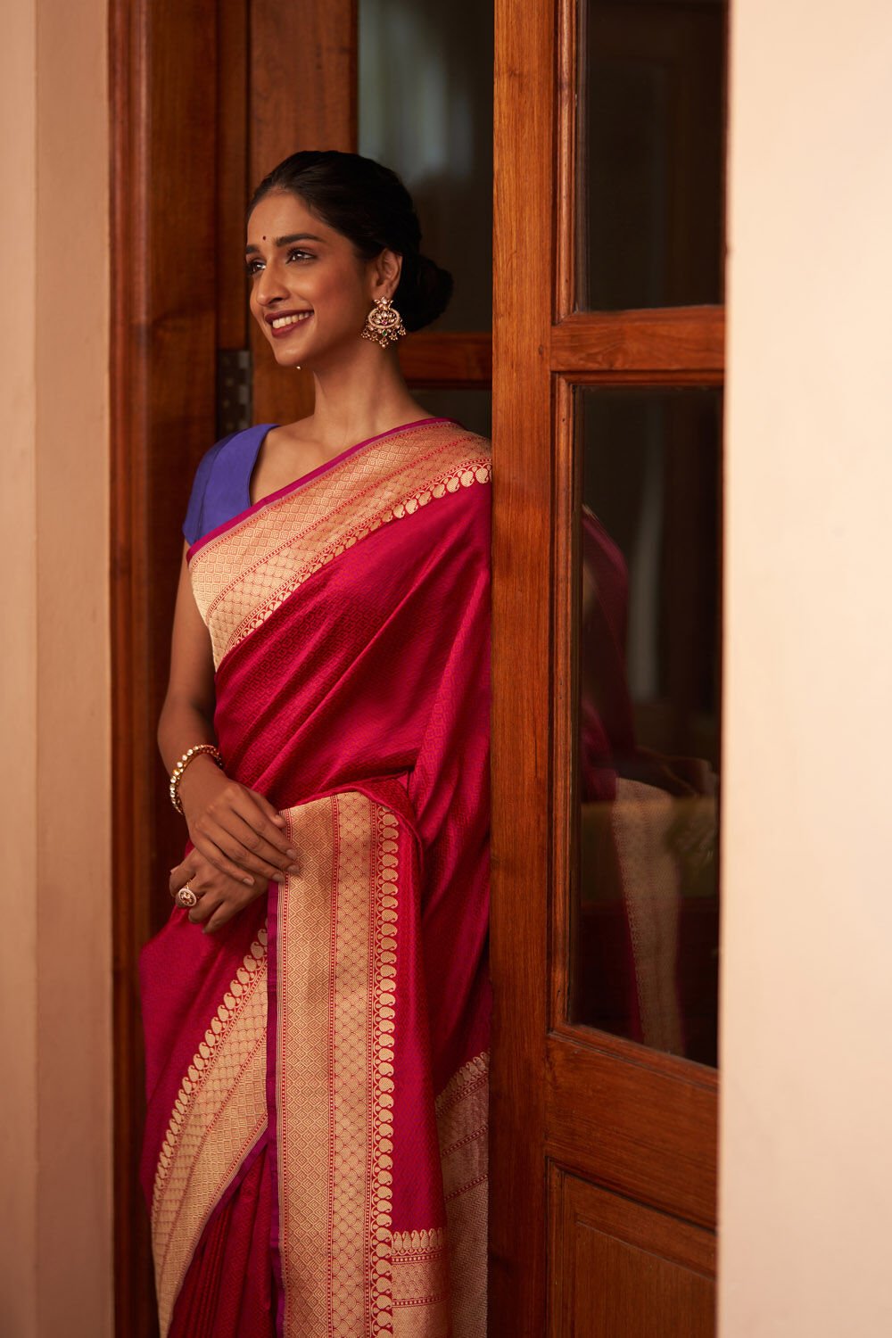 Red Pure Silk Banarasi Tanchoi Saree image number null