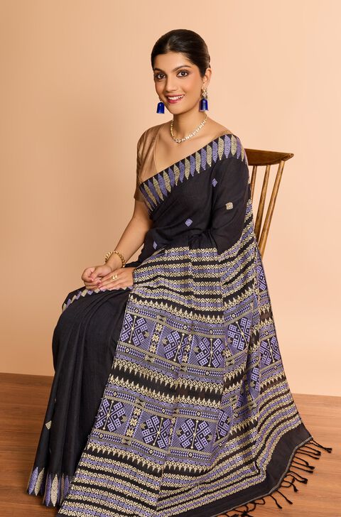 Black Assam Woven Modal Eri Saree