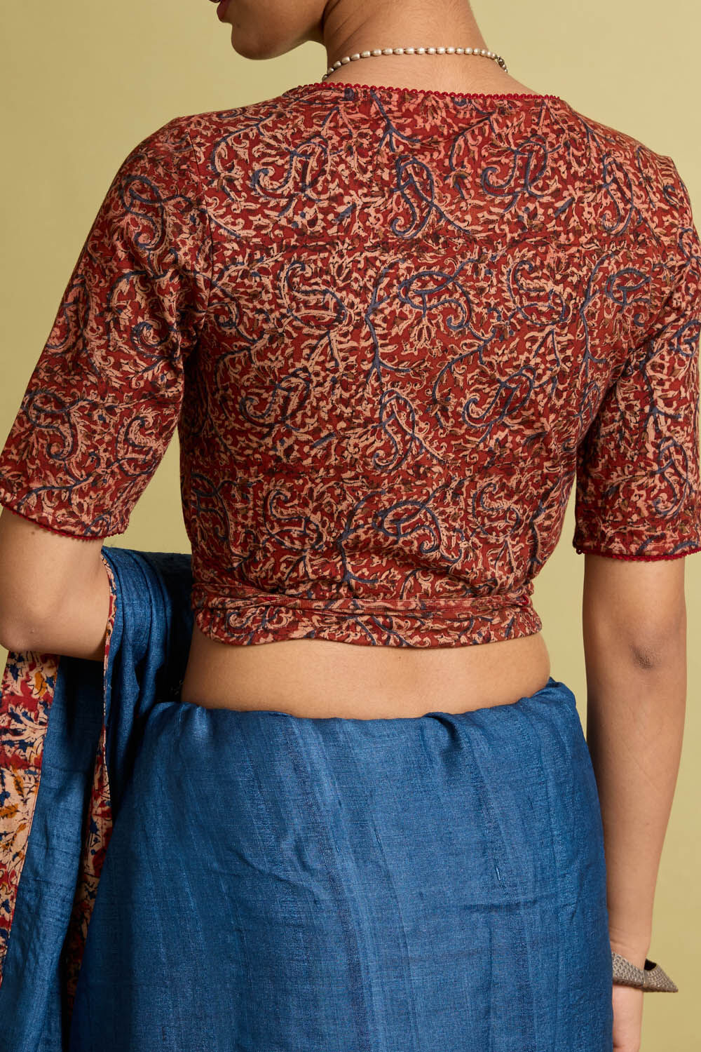 Dark Red Printed Kalamkari Cotton Knit Blouse image number null