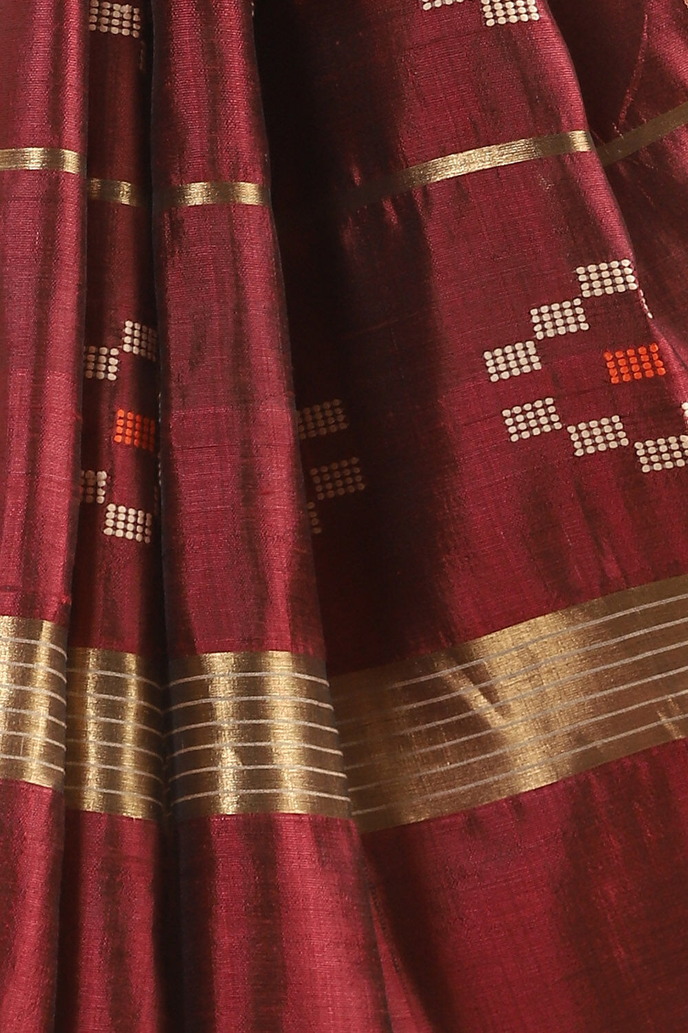 Dark Red Pure Tussar Silk Bhagalpuri Saree image number null