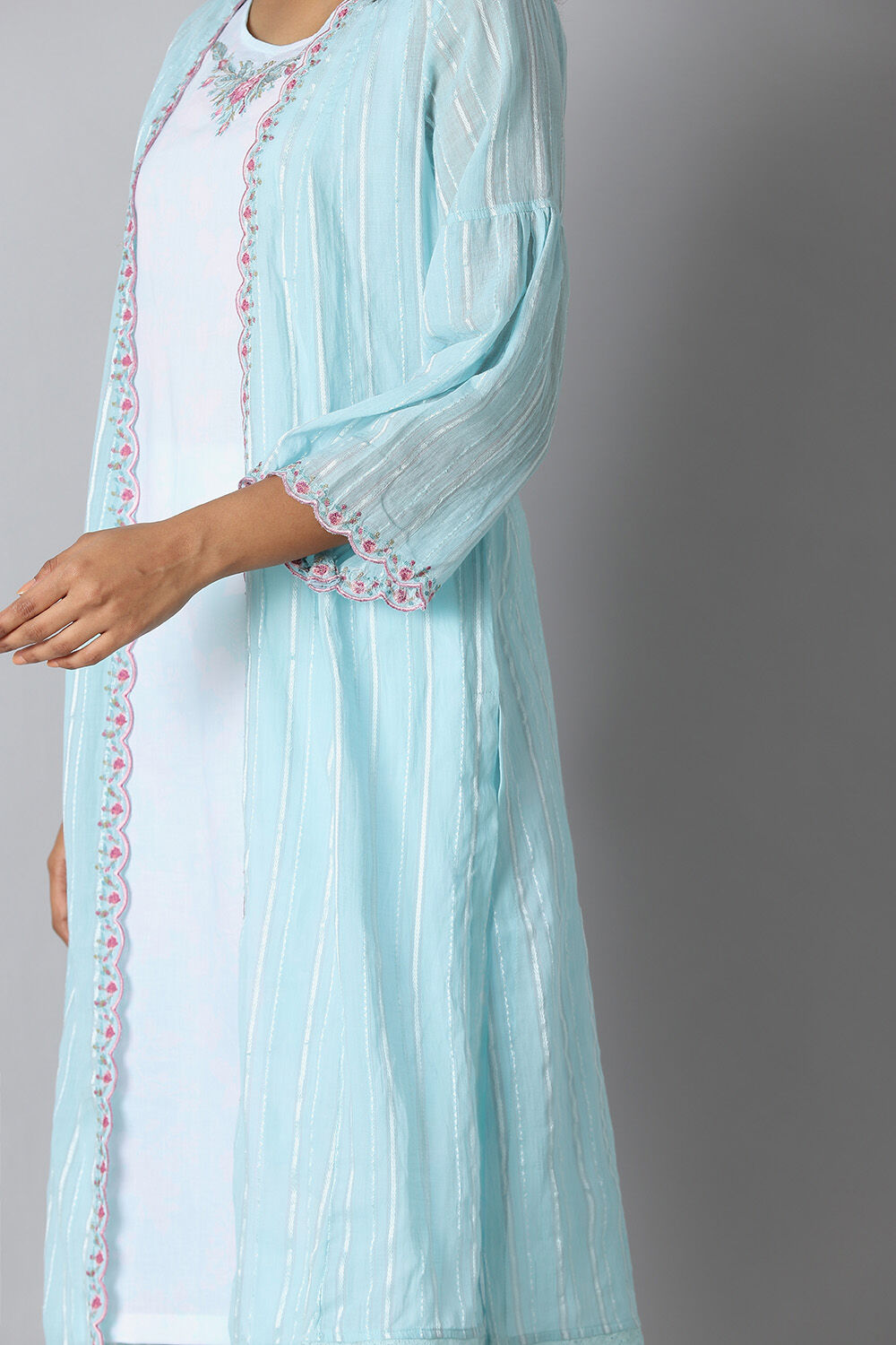 Light Blue Cotton Embroidered Kurta Set image number null