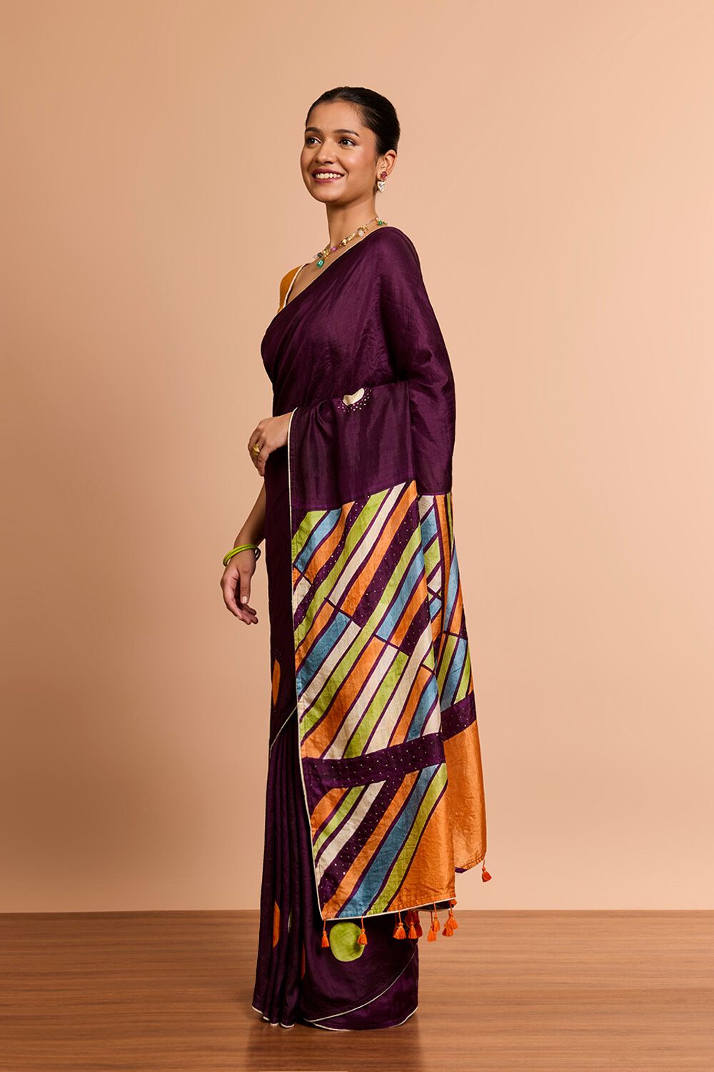 Purple Murshidabad Pure Silk Hand Painted Saree image number null