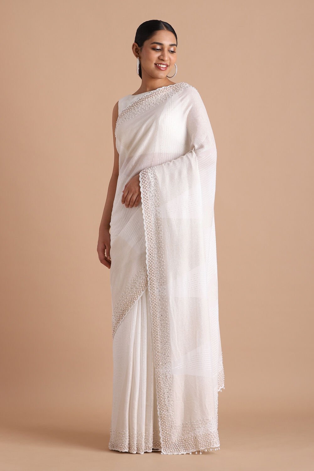 White Pure Embroidered Saree image number null