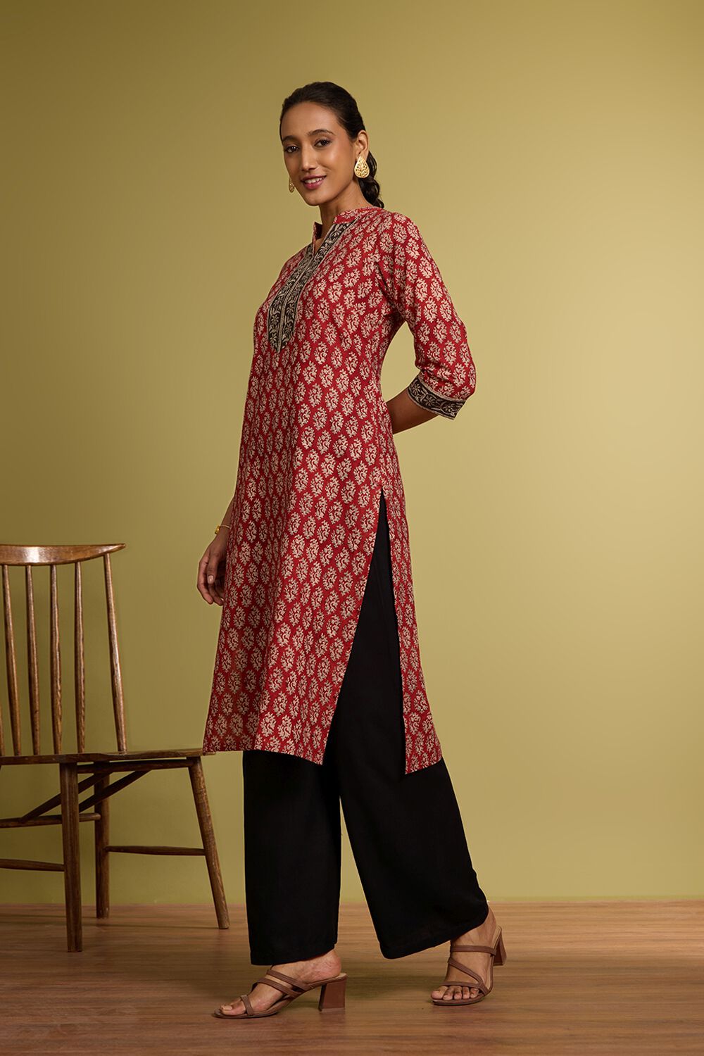 Dark Red Bagru Block Printed Pure Cotton Kurta image number null