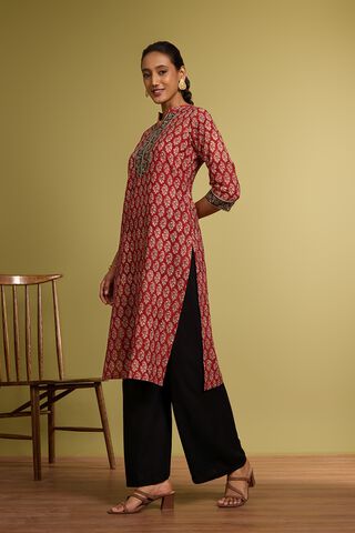 Dark Red Bagru Block Printed Pure Cotton Kurta thumbnail image number null