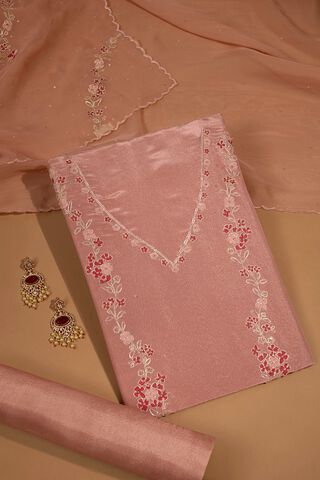 Light Pink Viscose Tissue Embroidered Unstitched Suit Set image number
