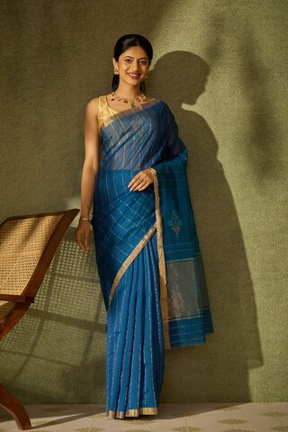 Dark Blue Woven Pure Silk Cotton Chanderi Saree thumbnail image number null
