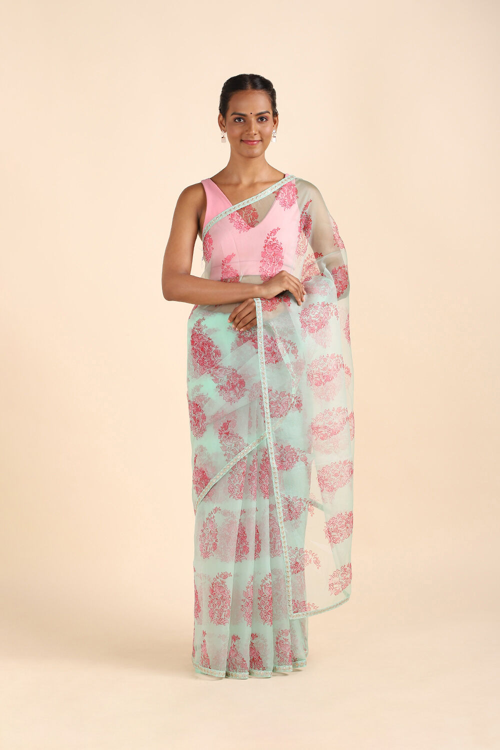 Light Green Pure Organza Digital Printed Saree image number null