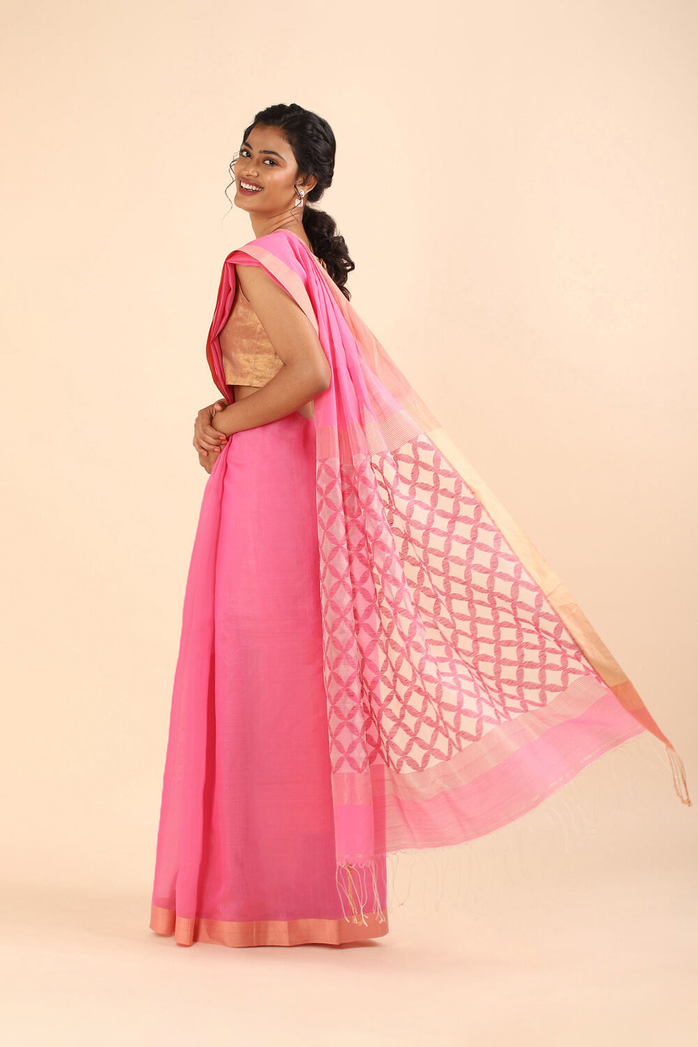 Pink Pure Silk Cotton Bengal Saree image number null