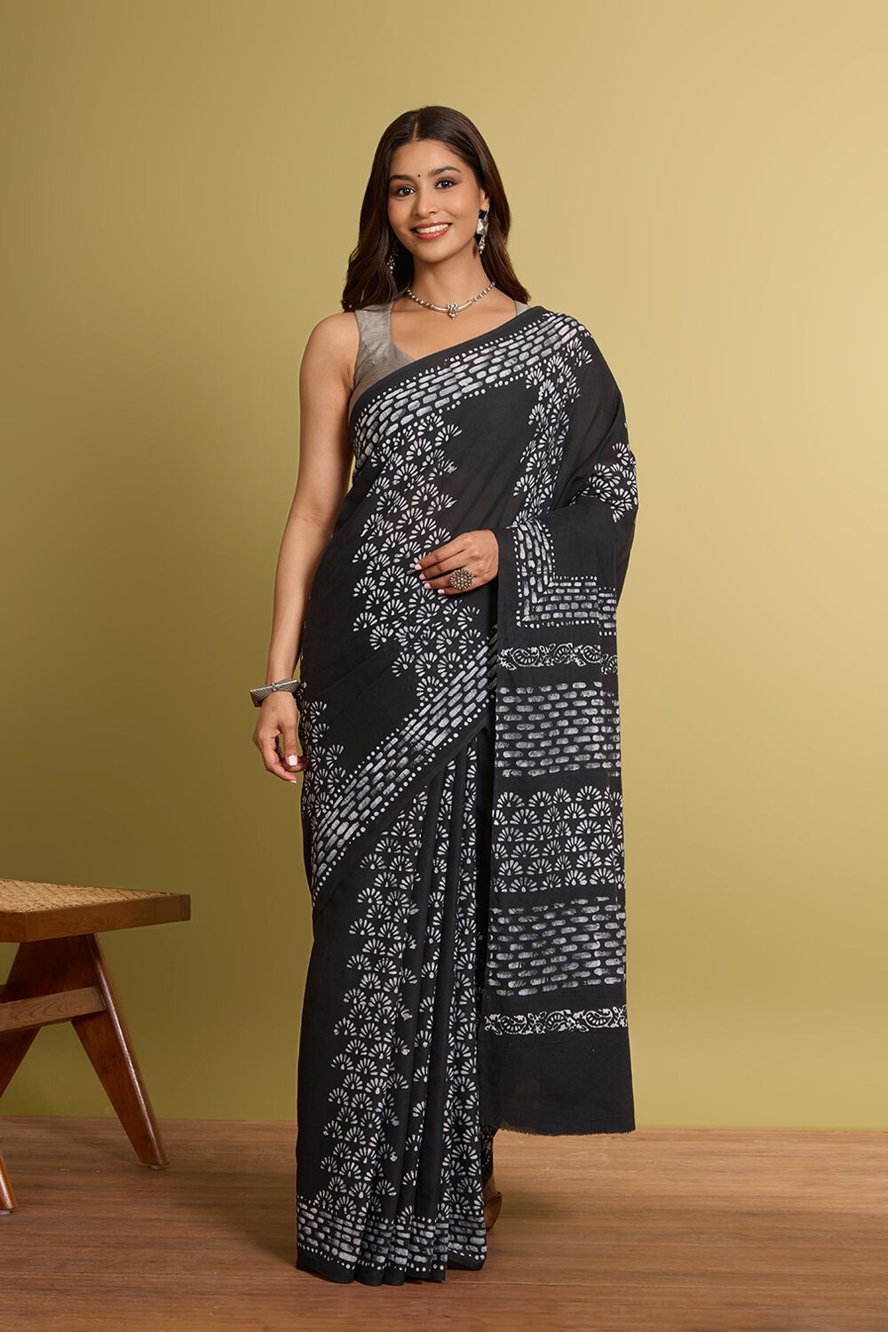 Black Pure Cotton Batik Saree image number null