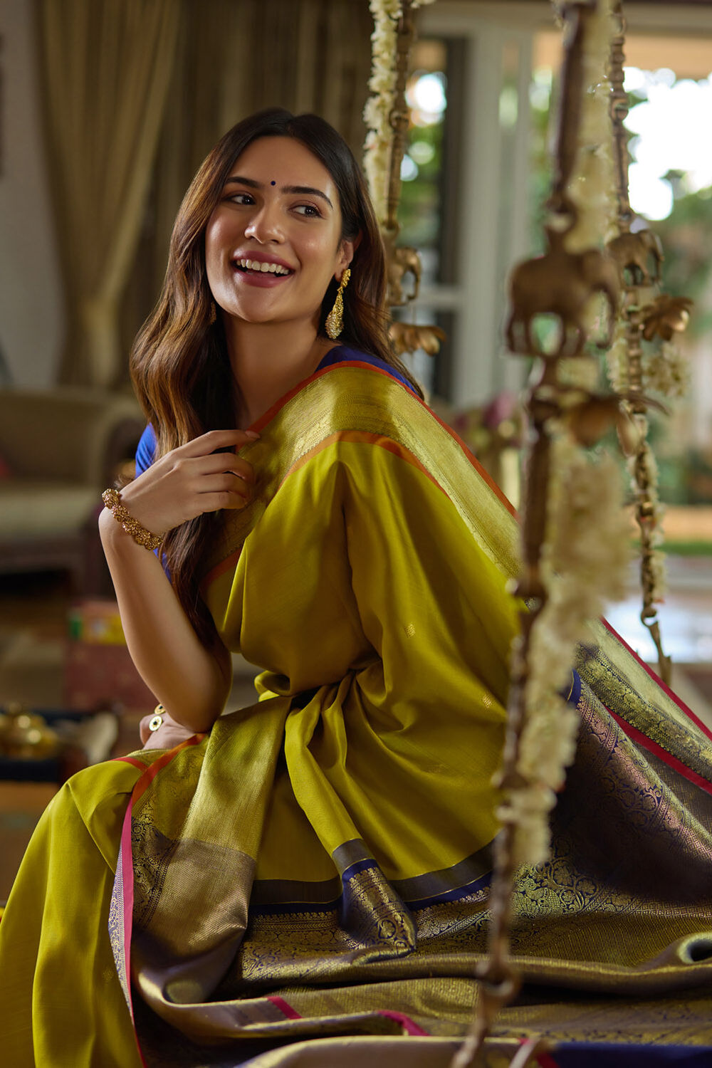 Lime Woven Pure Silk Kanjivaram Saree image number null