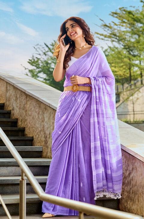 Light Violet Bengal Pure Cotton Jamdani Saree