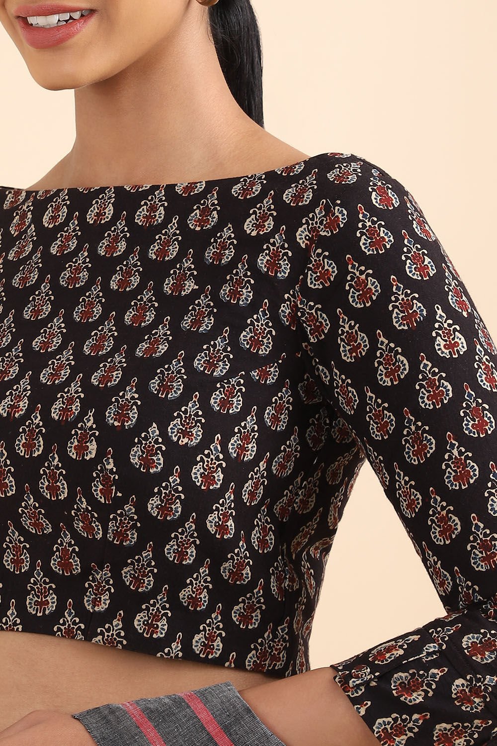 Black Ajrakh Block Printed Cotton Blouse image number null