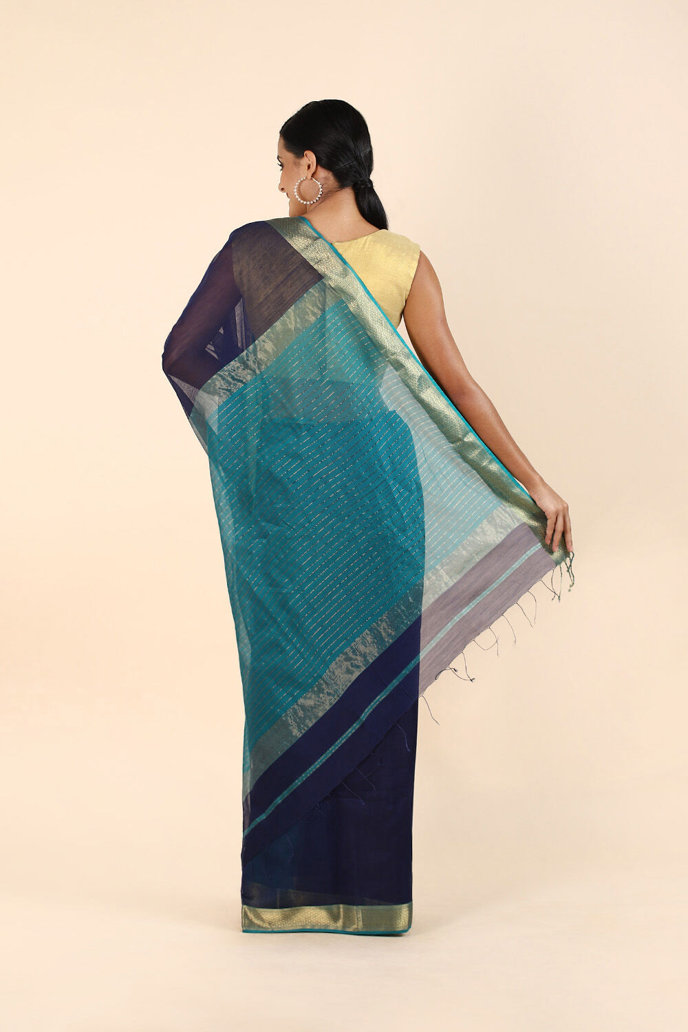 Blue Pure Silk Cotton Maheswari Saree image number null