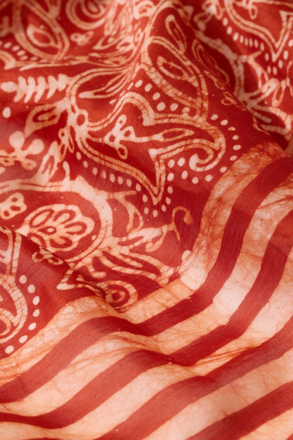 Dark Orange Ujjain Batik Pure Silk Cotton Saree image number null