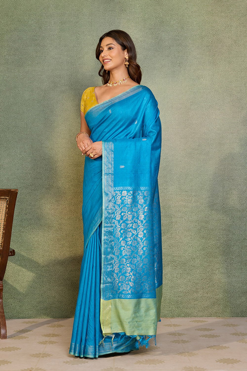 Blue Chattisgarh Woven Pure Tussar Silk Saree image number null