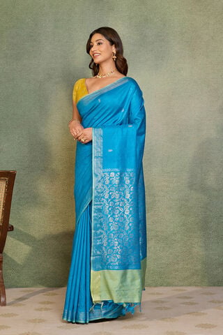 Blue Chattisgarh Woven Pure Tussar Silk Saree thumbnail image number null