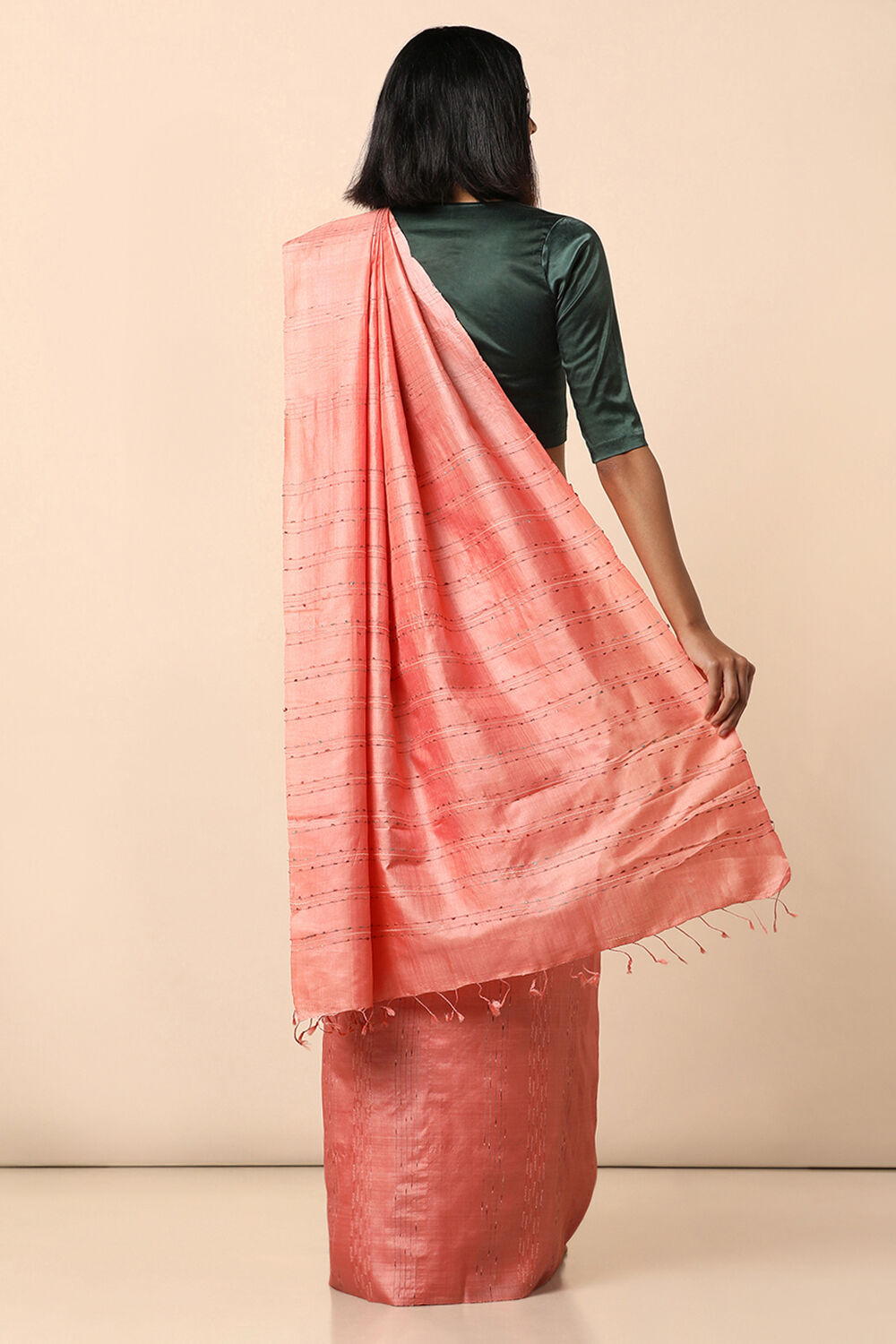 Light Orange Pure Tussar Silk Woven Saree image number null