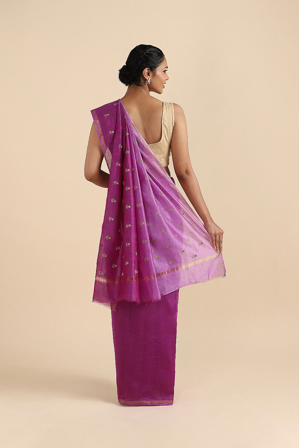 Purple Pure Silk Cotton Embroidered Saree image number null