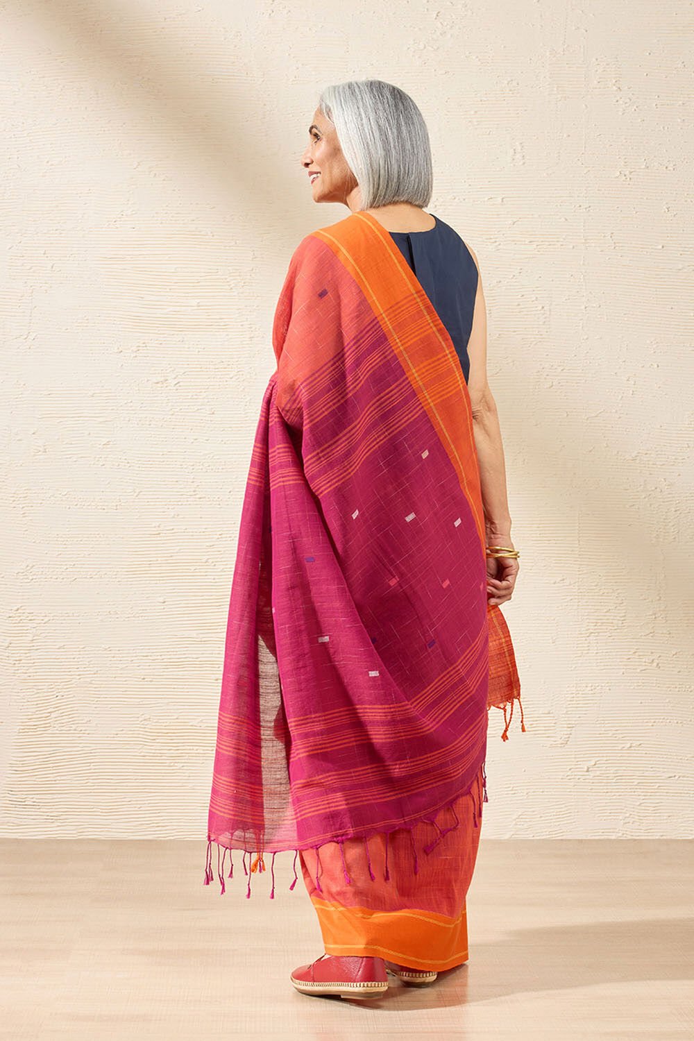 Dark Red Woven Pure Cotton Bengal Saree image number null