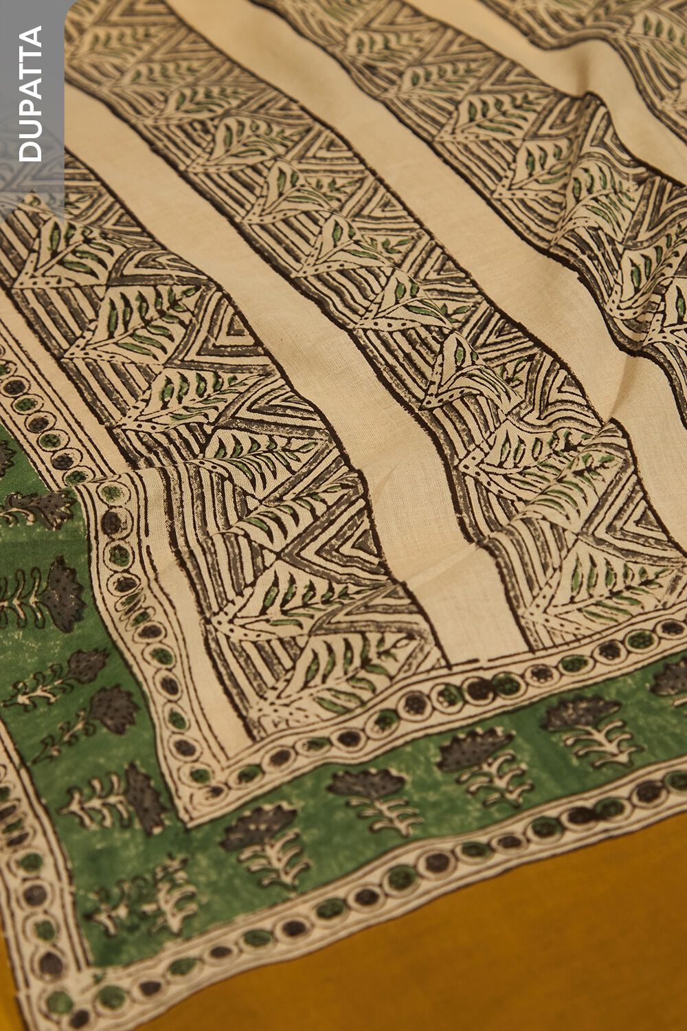Yellow Bagru Block Printed Pure Cotton Unstitched Suit Set image number null