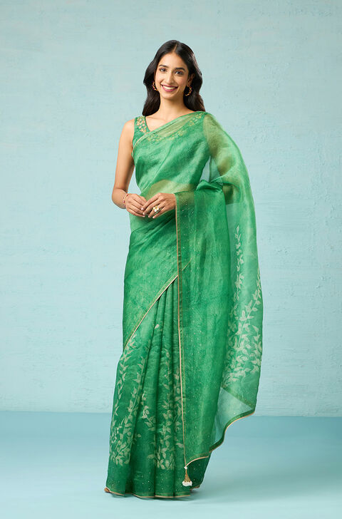 Green Pure Silk Organza Batik Saree