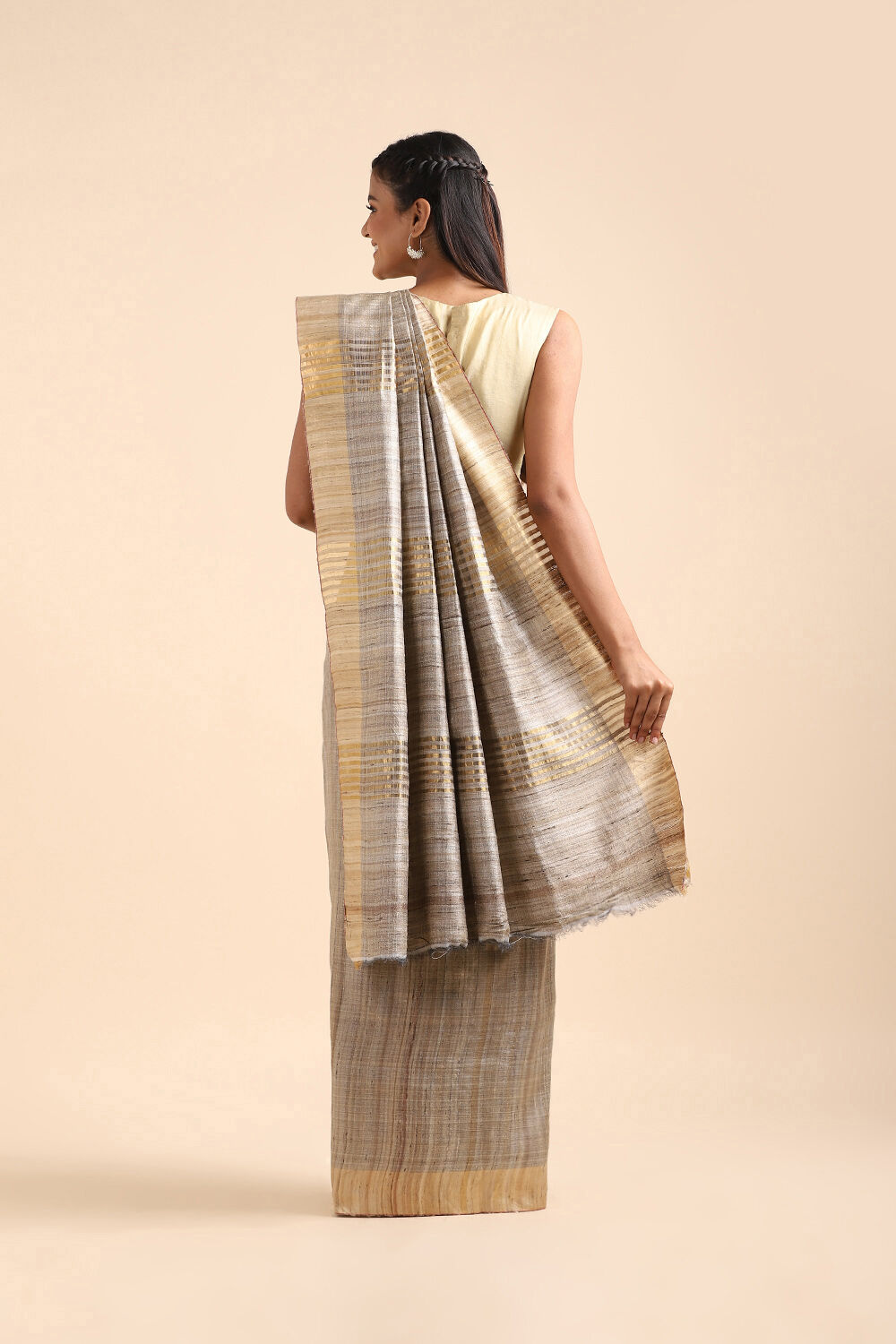 Beige Pure Tussar Silk Bhagalpuri Saree image number null