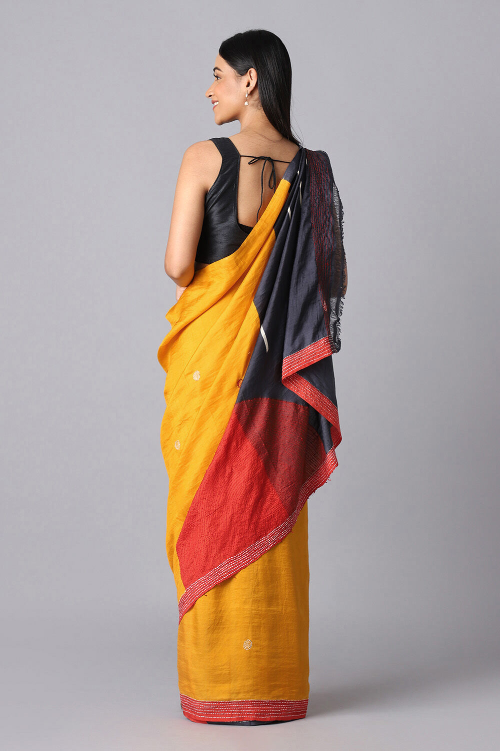 Yellow Pure Silk Hand Saree image number null
