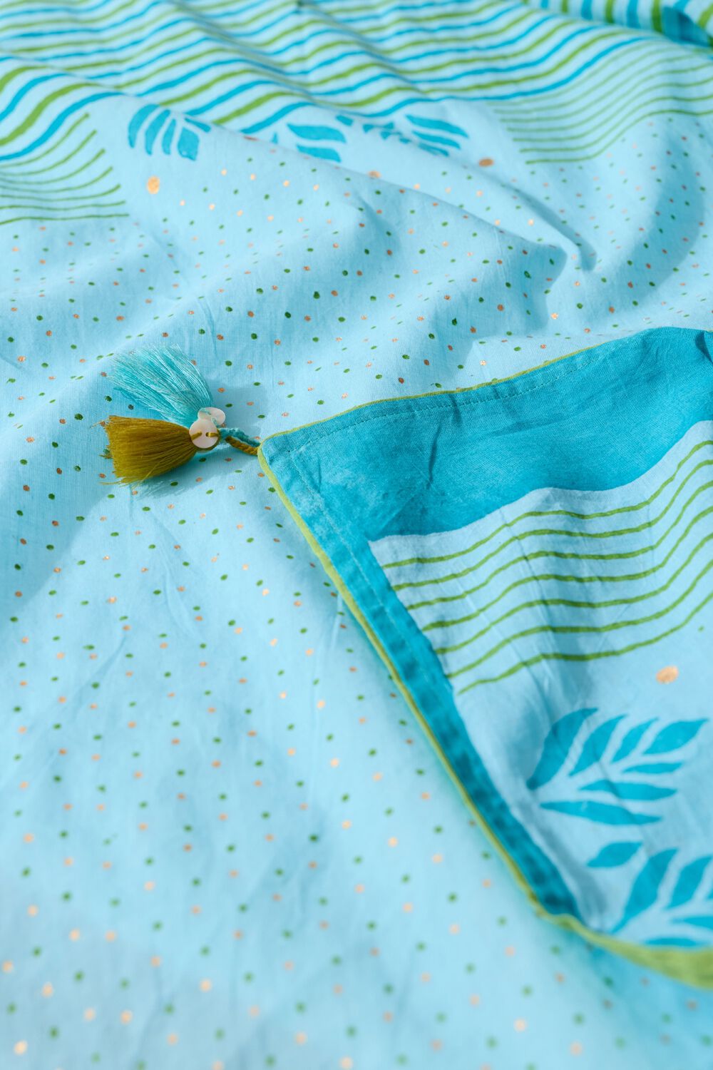 Light Blue Pure Cotton Block Printed Bengal Saree image number null