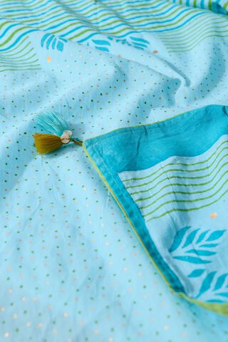 Light Blue Pure Cotton Block Printed Bengal Saree thumbnail image number null