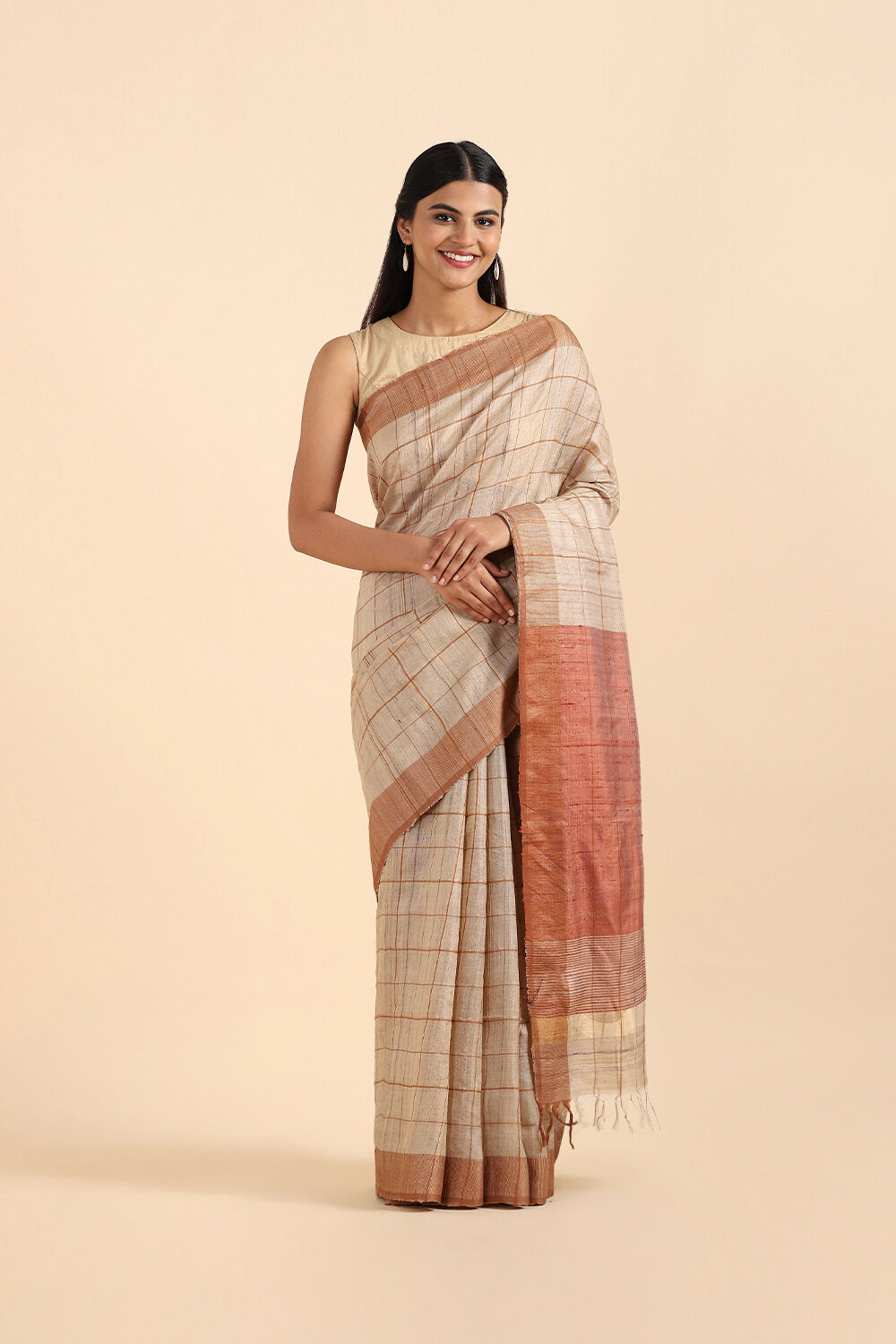 Brown Pure Tussar Silk Bhagalpuri Saree image number null