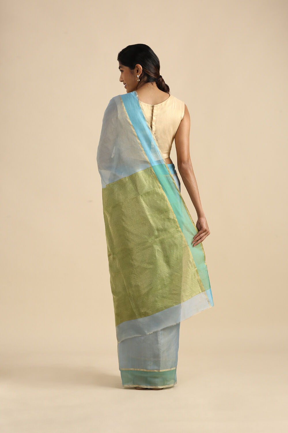 Light Blue Pure Cotton Tissue Chanderi Saree image number null